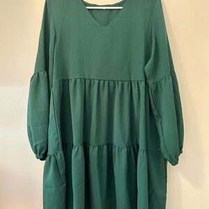 Hunter Green long sleeve babydoll dress